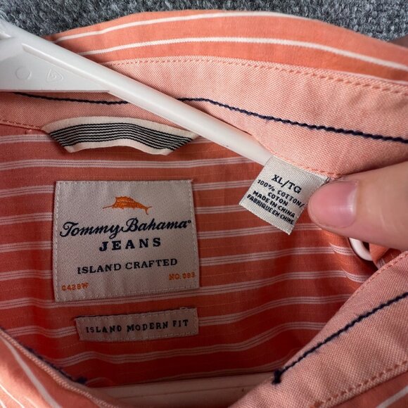 Tommy Bahama Button Up Shirt Men’s Striped Orange White Island Modern Fit XL - Picture 9 of 10